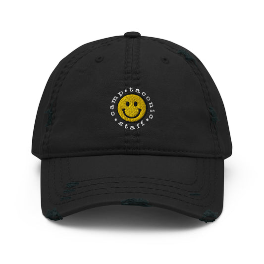 Embroidered Smiley Staff Distressed Hat